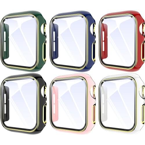 PC+Tempered Glass film iWatch Matte Materail Tempered Glass Hard Case For Apple Watch 6 5 4 3 40MM 44MM For iWatch SE 42MM 38mm