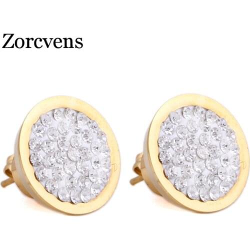 Modyle New Fashion Black and White CZ crystal Gold-Color Stainless Steel Stud earrings for women