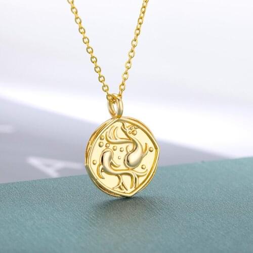 12 Zodiac Sign Constellations Pendant Necklaces For Women Stainless Steel Gold 12 Horoscope Necklace Jewelry Gift BFF Collar