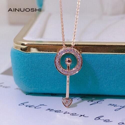 AINUOSHI Round Cut 0.075ct Real Diamond Cute Lollipop 18K Gold Pendant Necklace Symbolic of Love Jewelry Gift For Women 18