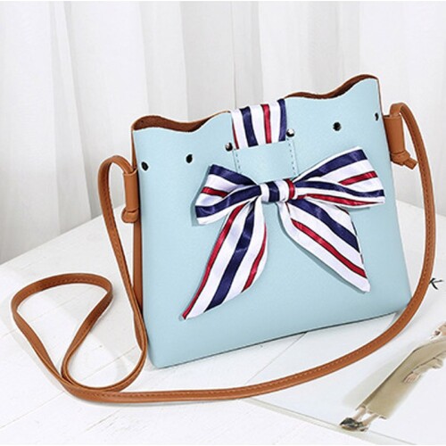 Simple Fashion Cute Women PU Leather Shoulder Sling Bag Bucket Scarf Drawstring Handbag Sweet Girls Ladies Crossbody Bag Popular