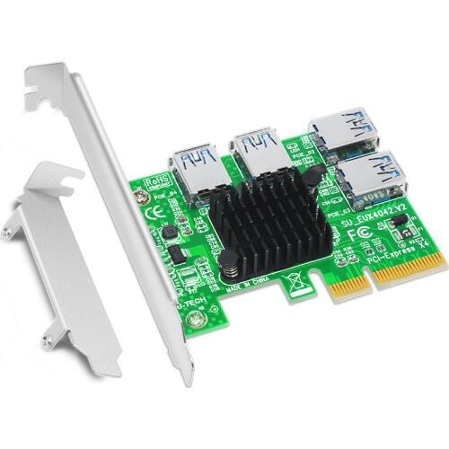 PCI Express Riser Card 1 to 4 16X PCIe Riser PCI-E 4X to 4 USB 3.0 Adapter Port Multiplier Card for BTC Bitcoin Miner Mining NEW