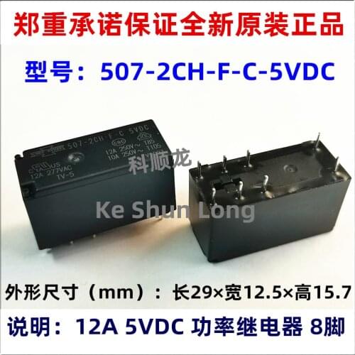 Free shipping lot(10pieces/lot) 100%Original New 507-2CH-F-C-5VDC 507-2CH-F-C-12VDC 507-2CH-F-C-24VDC 8PINS 12A Power Relay