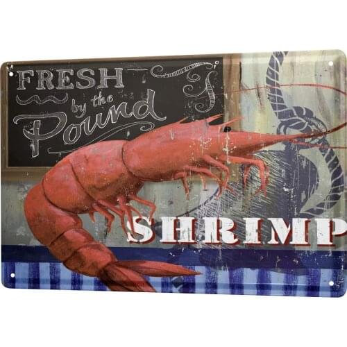 Food Restaurant Shrimps Poster Funny Sign Tin Art Wall Decor Vintage Aluminum Retro Metal Tin Sign Painting Signs 20x30cm