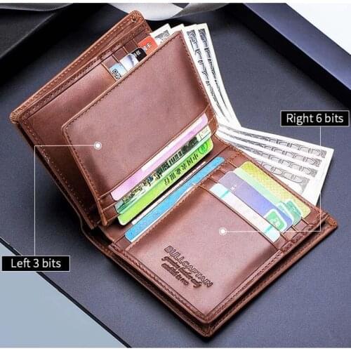 RFID Genuine Cowhide Leather Short Wallet for Men Vertical Multi-function Photo Card Holder Male Thick Purse Portefeuille Homme