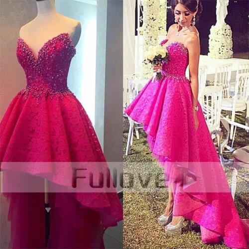 Luxury Rose Lace Short Prom dresses 2019 High Low Beaded Sweetheart Formal Prom Party Dress Gowns Vestidos De Fiesta Galajurken