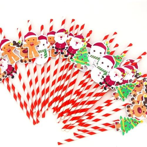 Christmas theme Party Straw 25PCS Paper Straws Christma Birthday Party Festive Supplies Decoration Paper Drinking Straws Holiday