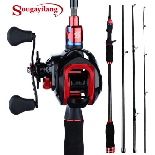 Sougayilang 1.8m 2.1m Casting Fishing Combo 4 Sections Carbon Fiber Fishing Rod and 17 1BB Baitcasting Reel Set Tackle Pesca