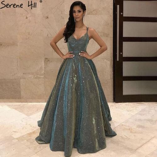 Serene Hill Blue A-Line Sexy Evening Dresses Gowns 2021 Spaghetti Strap Simple For Women Wedding Party LA71277