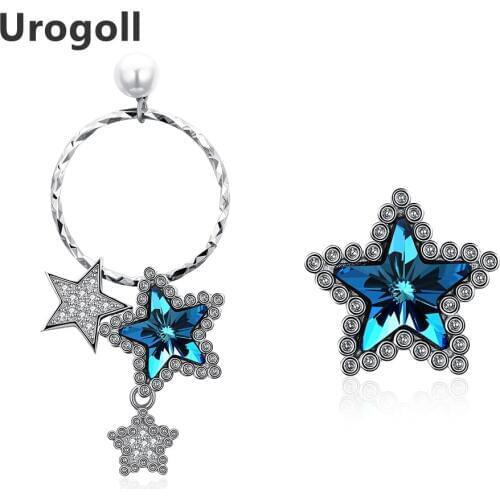Noble New 925 Sterling Silver Star Earrings Pearls Sea Cubic Asymmetry Earrings for Women Fashion Jewelry Gift