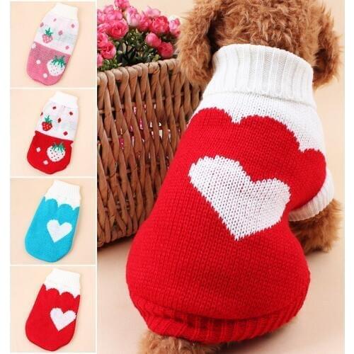 Pet Dog Clothes Lapel Lovely Strawberry Pattern Knit Sweater Warm Autumn and Winter for Small Dogs Qianyi