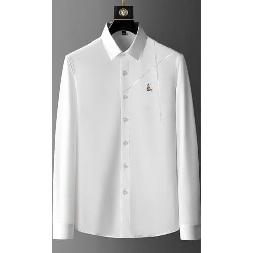 High Quality Mens Shirts Slim Fit Long Sleeve Business Formal Dress Shirts 2021 Embroidery Social Casual Shirt Tuxedo Clothing