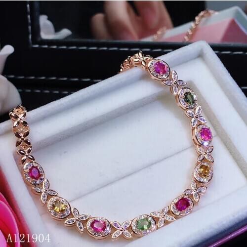 KJJEAXCMY fine jewelry 925 sterling silver inlaid natural tourmaline gemstone bracelet support test