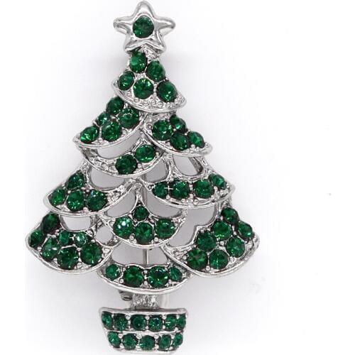 Green Rhinestone Christmas tree Pin brooches C442 M