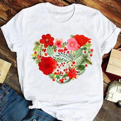 Women Fashion 90s Flower Love Elegant Cute Painting Summer Tshirts Fashion Clothes Graphic T Top Lady Print Female Tee T-Shirt
