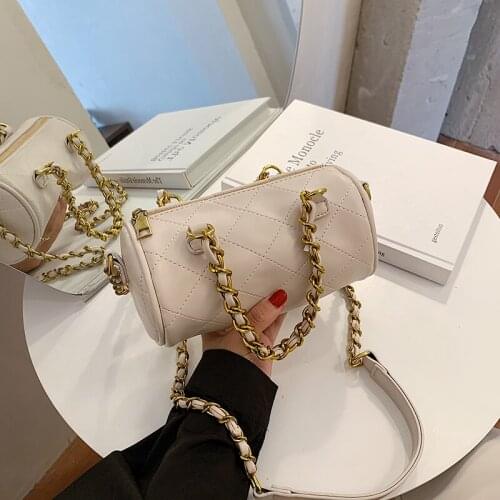 Cylinder Bags PU Leather Chain Crossbody Bags for Women 2021 Winter Trending Designer Shoulder Handbags Womens Bag