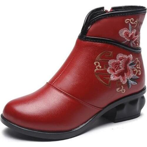 2020 New Spring Shoes Women Handmade Embroidered Cowhide Leather Women Shoes Boots Comfort Warm Winter Boots Women Ankle Boots