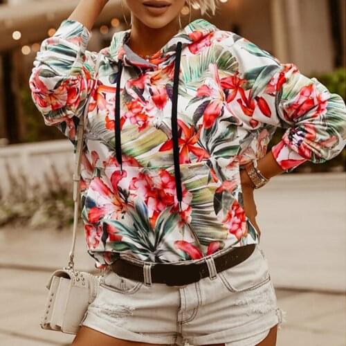 Womens hoodies floral leopard printed long sleeve loose sweatshirt casual elegant streetwear 2021 autumn winter hoody for woman