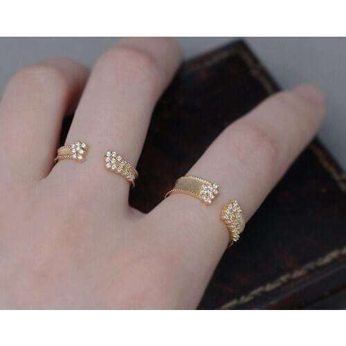 MENGJIQIAO Korean New Delicate Zircon Gold Color Open Adjustable Rings For Women Students Micro Pave Femme Finger Ring Jewelry