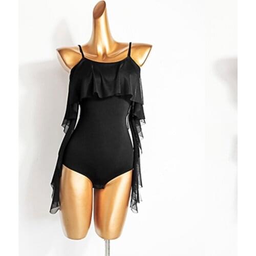 2020 New W728 Sleeveless Latin Dance Dress Women Bodysuit Lotus Design Tops for Ballroom Tango Chacha Dancing Performamnce