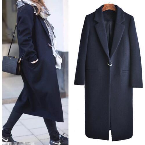 Women Wool Coat Winter Woolen Coat British Retro Plus Size Loose Long Wool-blend Office Overcoat Manteau Femme Winterjas Dames