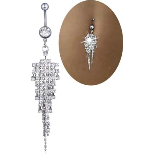 1PC New Belly Button Rings Long Dangled Bar Belly Piercing Ring Shinny Crystal Piercing Belly Charming Ear Body Jewelry