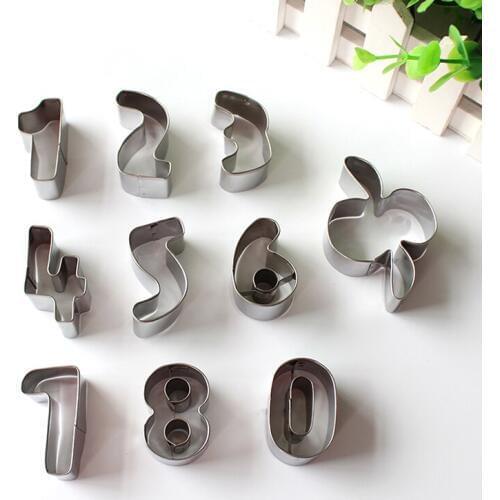 10 stainless steel number cookie cutters Fondant Cake Decorating Sugar Craft Plunger Cutter Flower Mold Biscuit Cake