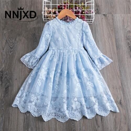 2020 Autumn Dress for Girls Flower Embroidery Summer Dresses Lace Full Sleeve Kids School Wear Cotton 3-8Y Girl Casual Clothing