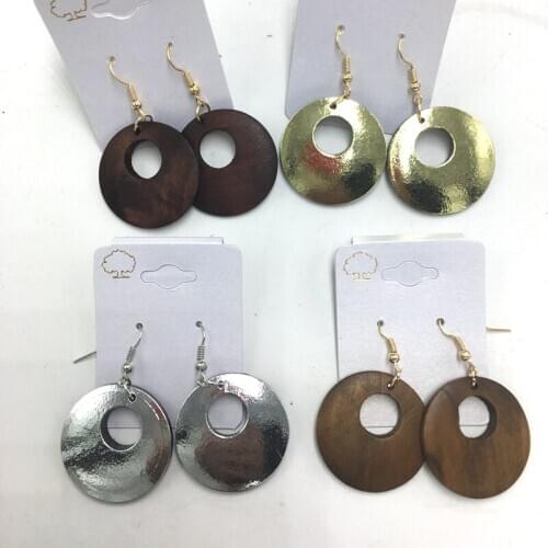 3cm Wooden Drop Round Earrings can mixed 4 colors