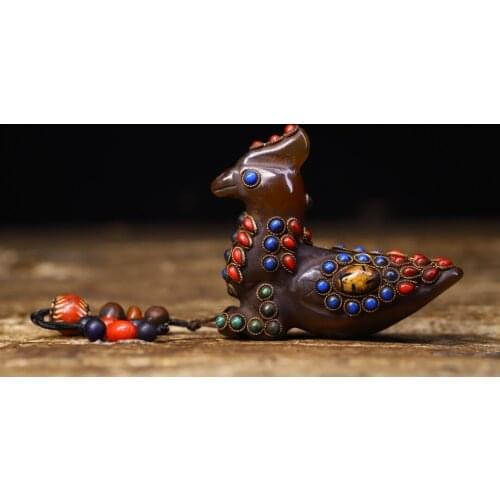 3"Tibet temple Old Natural agate Filigree Gem Dzi Bead Rooster statue Pendant Amulet Town House Exorcism Ward off evil spirits