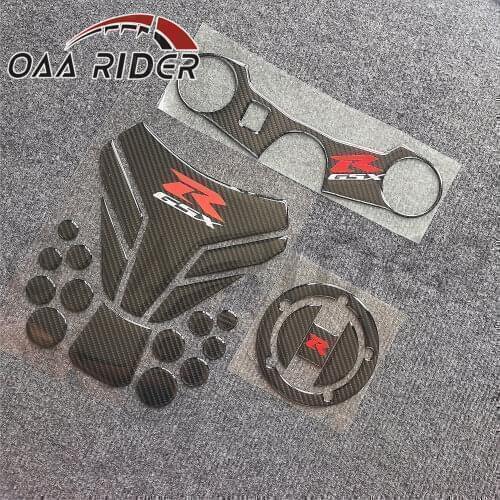 3D Tank Pad Gas Cap Cover Triple Clamp Yoke Sticker Kit For Suzuki GSXR1000 2005 2006 K5 K6 Motorcycle Carbon Fiber Decal Grip