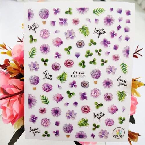 3D Nail Sticker Purple Daisy Rose Flowers Stickers for Nails Decoraciones Designer Foil Decals Adhesive Manicure Accessories