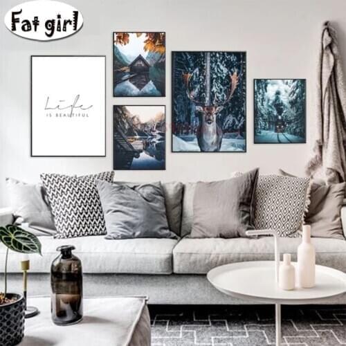 Nordic High Quality Diamond Painting Diy Deer,Train And Landscape Cross Stitch 5D Embroidery Square Round Mosaic Modern Decor