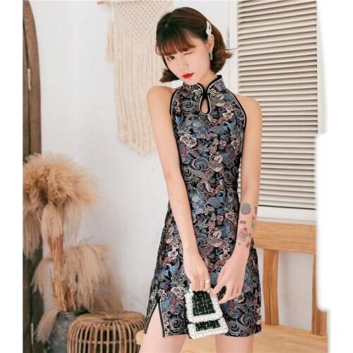 Satin Summer New Chinese Dress Vestidso Oversize Red Traditional Women Sleeveless Sexy Chwongsam Mini Elegant Qipao