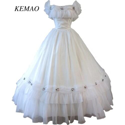 White Chiffon & Pink Rosebuds Civil war costume renaissance dress satin dres