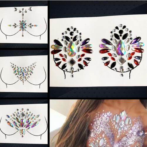 Glitter Nipple Sticker Shining Gem Chest Accessories Fashion 3D Jewelry Breast Paste Acrylic Resin Drill Diamond For Women Party