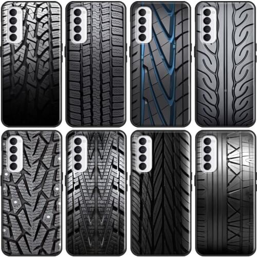Black Tire Tyre Tread Texture Case For Realme X2 Pro 6 7 C3 X7 X50 Pro OnePlus 7T 8 Nord For OPPO Reno 4 Find X2 Pro