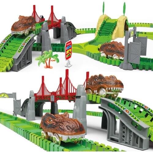 Scenes Toy Dinosaur Railway Set Car Track Building Flexible Race Car Magic Track Car Toys For Boys 3 Years Gift