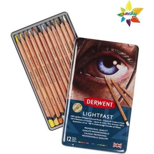 Derwent Lightfast Colored Pencils,12 color,Artist Drawing Professional,4mm oil-based core,smooth, creamy laydown of opaque color