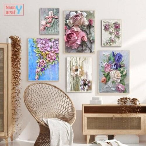 Flower Printed Oil Painting Retro Posters and Prints Home Decoration Wall Art Hd Pictures Scandinavian Abstract Canvas Painting