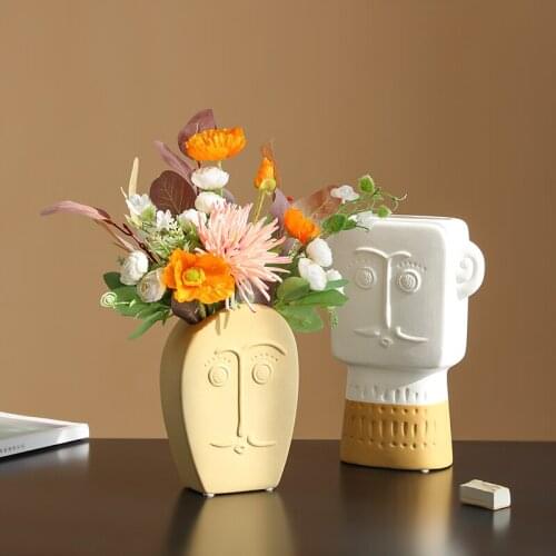 Human face ceramic vase Home decor Decoration dining table Dried flower arrangement Decoration salon Living room decoration