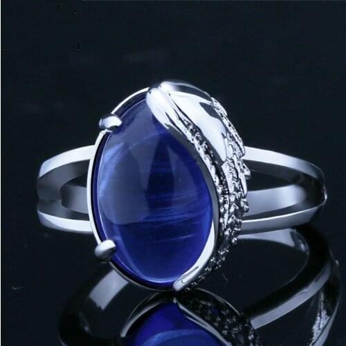 New Fashion Simple sapphire Angel Wing Eternity Ring for Women Elegant Round Cut Big Blue Zircon Rings Luxury Charm Trendy
