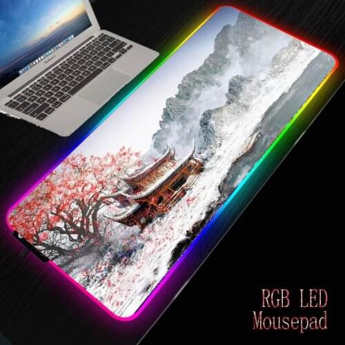 Flower Mountain Scenery LED Light Mousepad RGB Keyboard Colorful Surface Mouse Pad Waterproof Multi-size Computer Gamer CS Dota