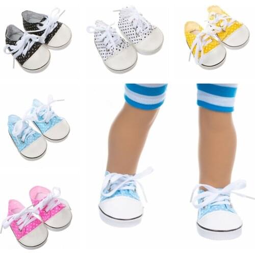 7Cm Doll Shoes Fit 18 Inch 40-43cm Born Baby Doll Dot Sequins Pattern Sneakers Dolls Accessories For Baby Birthday Festival Gift