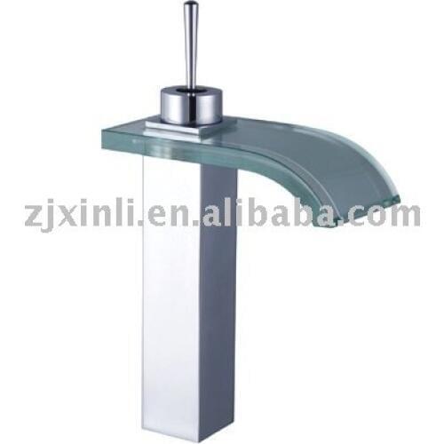 L16303 - Luxury Deck Mounted Chrome Color Brass & Glass Material of Waterfall Faucet