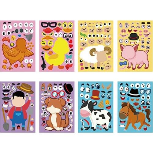 Hot Sale Kids Funny DIY Stickers Puzzle Games Make A Face Princess Dinosaur Animal Baby Recognition Training Education Toy