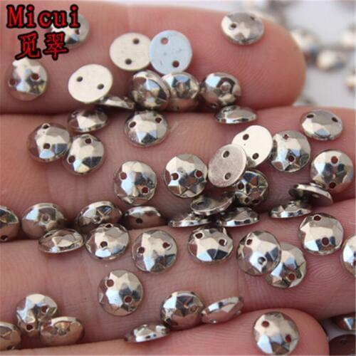 Micui 100PCS 6mm Round Acrylic Rhinestones Sew On Crystals Stone Sewing Flatback Appliques for Crafts Clothes MC734