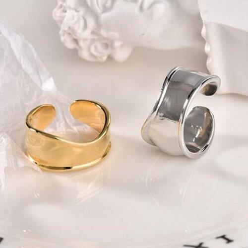 Trendy Geometric Smooth Wide Vintage Gold Color Minimalist Adjustable Finger Rings Couple Wedding Gift for Women