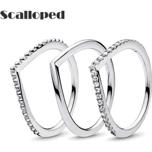 SCALLOPED Fashion V Shaped Wedding Rings Women 2021 New High Quality Sparkling Zircon Lady Engagement Jewelry Gift Anillos