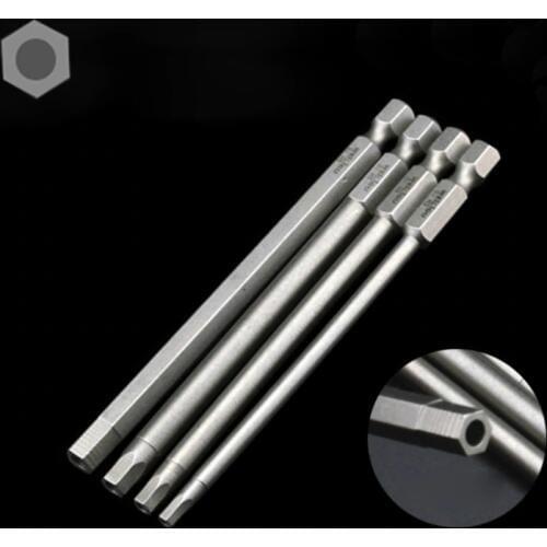 4pcs/set 100mm Length Long Hexagon Bit Set H3 H4 H5 H6 1/4" 6.35mm Hex Shank Electric Screwdriver Bits With Hole